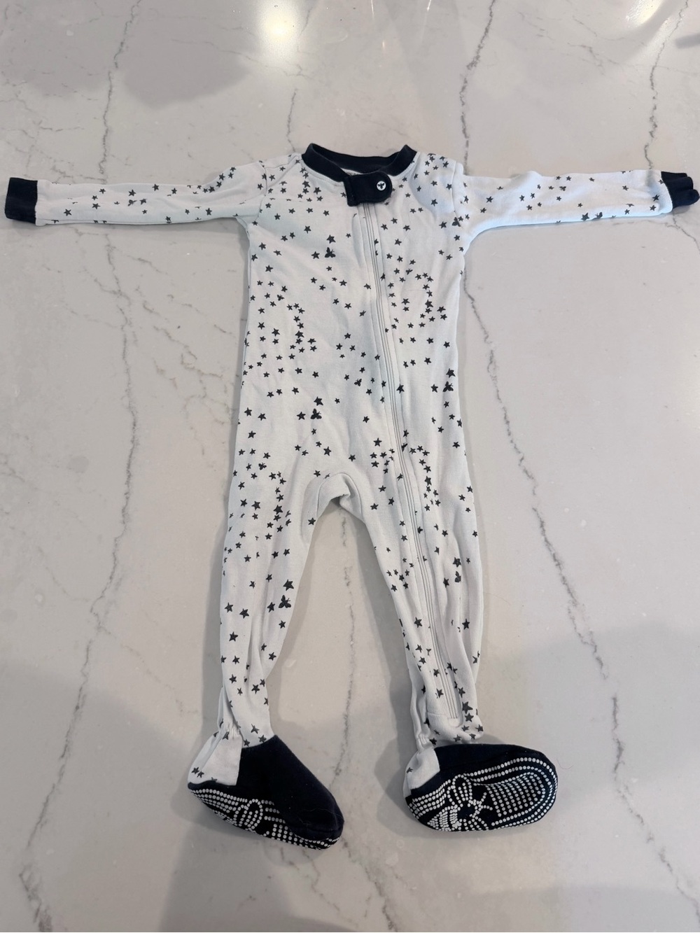 Burt's Bees Baby White Footed One-Piece with Navy Star Print